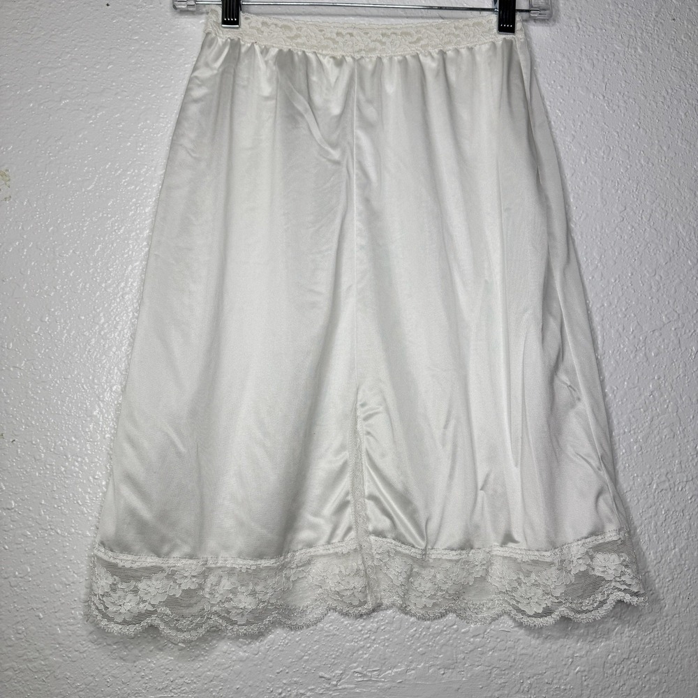 Vintage OLGA White Nylon Silky Shiny Half Dress Slip Skirt Small Lace Hemline - Picture 4 of 8